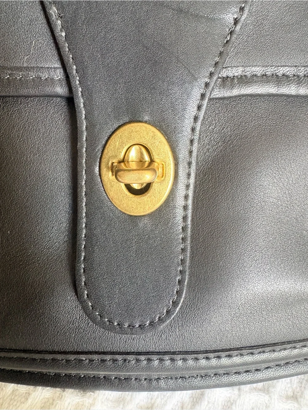 Vintage Coach Black Leather Station Bag with Gold Hardware